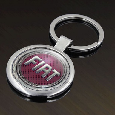 Fiat Key Holder Metal Silver Rings Red Mesh Design