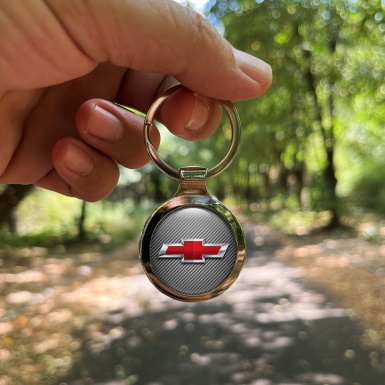 Chevrolet Schlusselanhanger aus Stahl Kohlenstoff Basis mit Silber Rot Logo