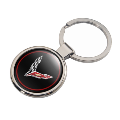 Chevrolet Corvette Metal Key Ring Black Red Circle Clean Logo Design