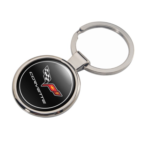 Chevrolet Corvette Metal Key Ring Black White Circle Classic Logo Design