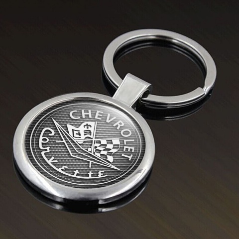 Chevrolet Corvette Keychain Metal Carbon White Circle Racing Logo Design