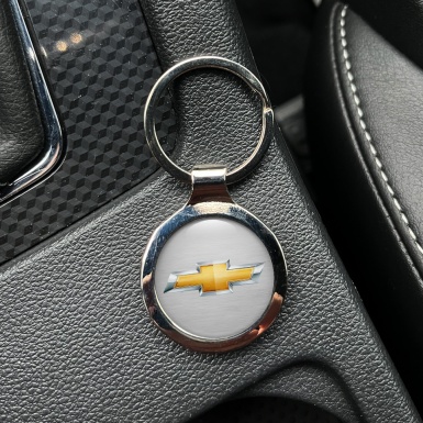 Chevrolet Metal Key Ring Light Grey Metallic Mesh Gold Logo Design