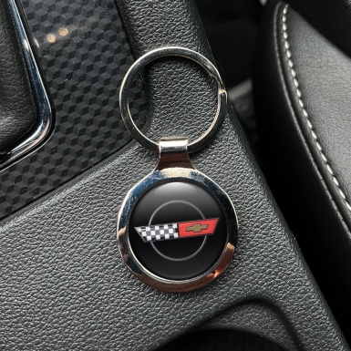 Chevrolet Keychain Metal Black Grey Circle Racing Stripe Red Logo Edition 
