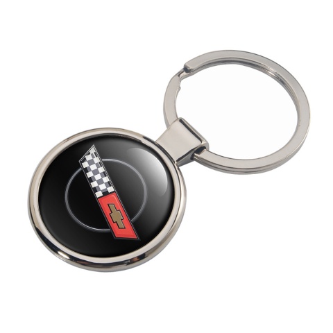 Chevrolet Keychain Metal Black Grey Circle Racing Stripe Red Logo Edition 