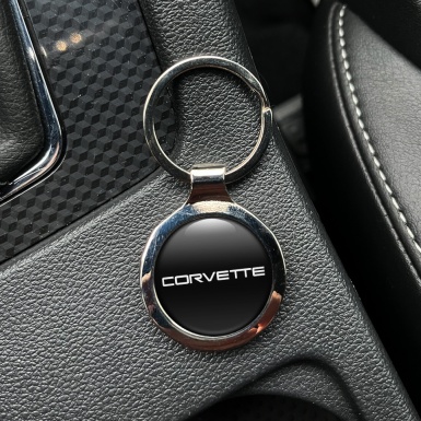 Chevrolet Corvette Metal Key Ring Black Classic White Logo Edition