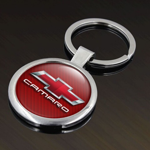 Chevrolet Camaro Metal Key Ring Red Carbon Chrome Outline Logo Classic Design