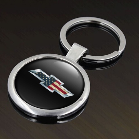 Chevrolet Keychain Metal Black Chrome Line USA Flag Edition