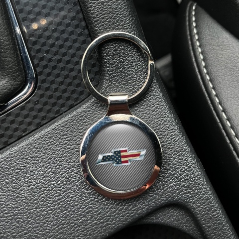 Chevrolet Metal Key Ring Light Carbon Chrome Outline USA Flag Edition