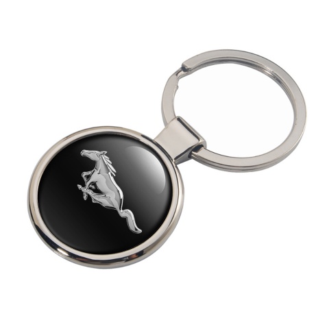 Ford Mustang Keychain Metal Black Chrome Classic Logo Design