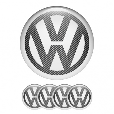 VW Volkswagen Domed Stickers Wheel Center Cap White Carbon