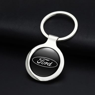 Ford Metal Key Ring Black White Classic Oval Logo Edition