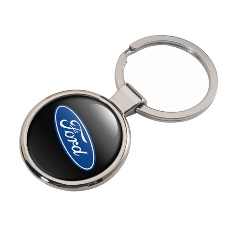 Ford Metal Key Ring Black Blue White Oval Logo Design