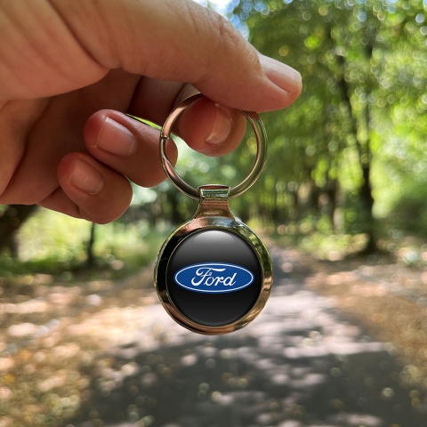 Ford Metal Key Ring Black Blue White Oval Logo Design