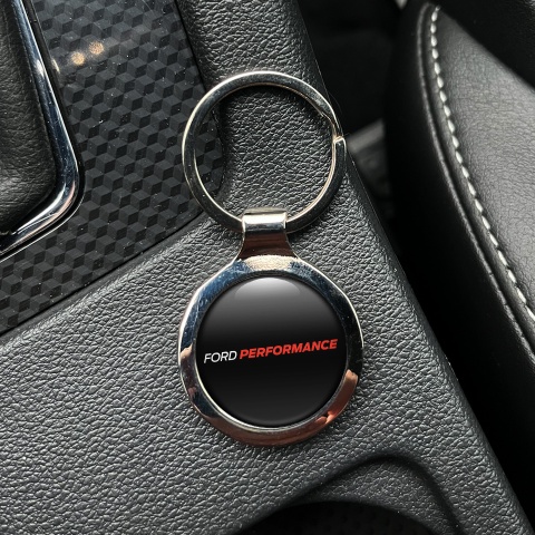 Ford Performance Metal Key Ring Black White Red Clean Logo Design