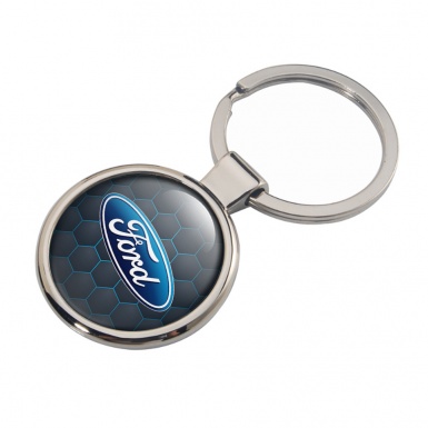 Ford Metal Fob Chain Dark Graphite Neon Honeycomb Blue Logo Design