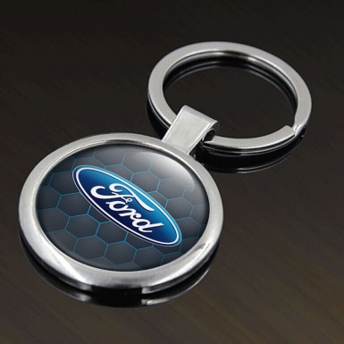 Ford Metal Fob Chain Dark Graphite Neon Honeycomb Blue Logo Design