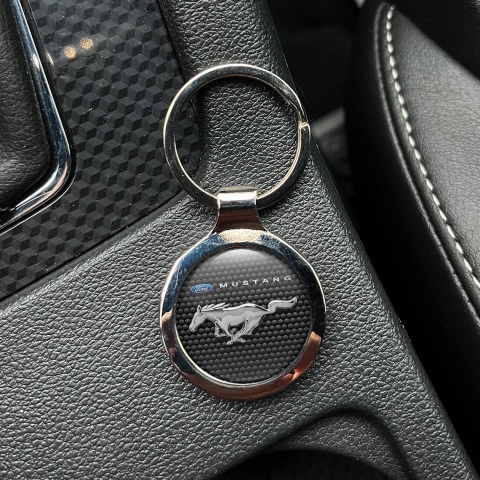 Ford Mustang Keychain Metal Dark Graphite Honeycomb Chrome Logo Design