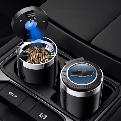 Chevrolet Ashtray Logo Container for Cigarette LED Blue Black Design 