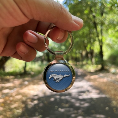 Ford Mustang Metal Key Ring Navy Blue Carbon Chrome Logo Design