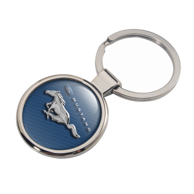 Ford Mustang Metal Key Ring Navy Blue Carbon Chrome Logo Design