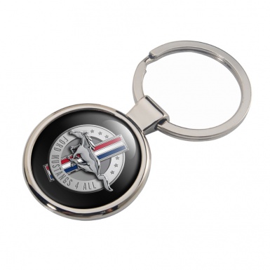 Ford Mustang Keychain Metal Black Silver Circle Chrome Logo