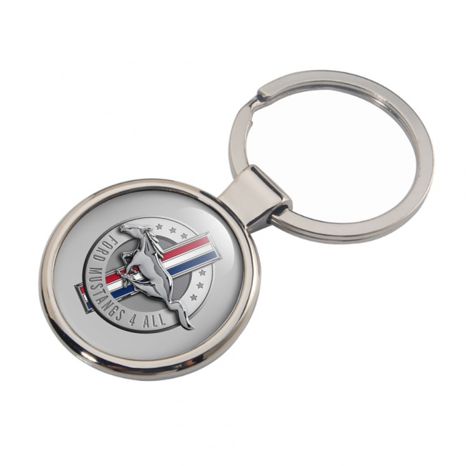 Ford Mustang Key Holder Metal Grey Circle Chrome Logo Edition