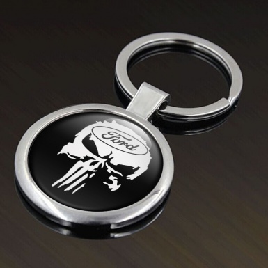 Ford Keychain Metal Black White Skull Oval Logo Design