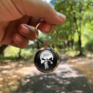 Ford Keychain Metal Black White Skull Oval Logo Design