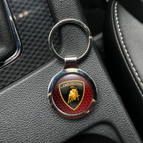 Lamborghini Keychain Metal Red Honeycomb Black Shield Design