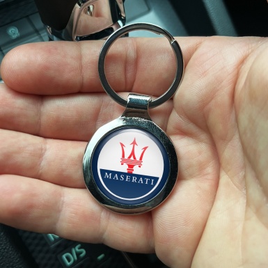 Maserati Keychain Metal Dark Blue Classic Red Logo Edition