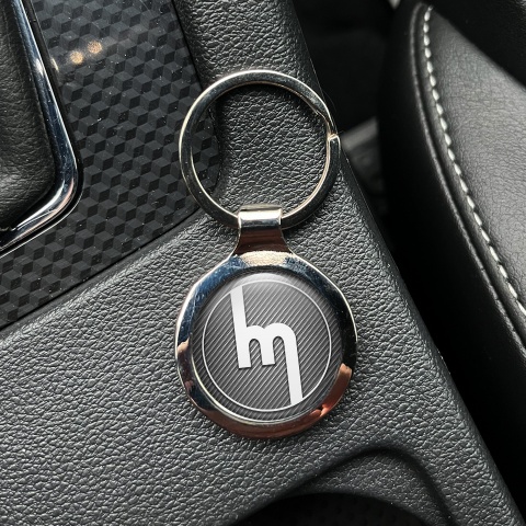 Mazda Miata Keychain Metal Light Carbon Circle White Logo Edition