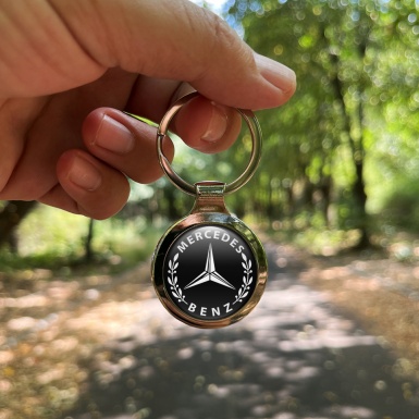 Mercedes Benz Keychain Metal Black White Laurel Classic Logo