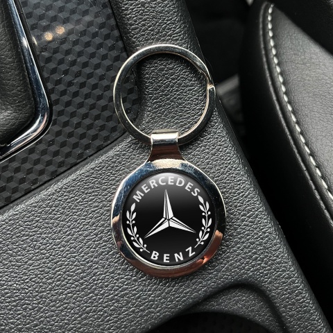 Mercedes Benz Keychain Metal Black White Laurel Classic Logo