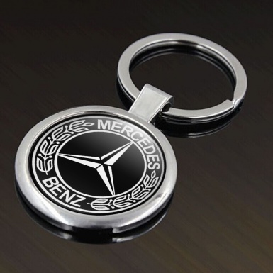 Mercedes Benz Metal Key Ring Black White Laurel Circle Classic Emblem