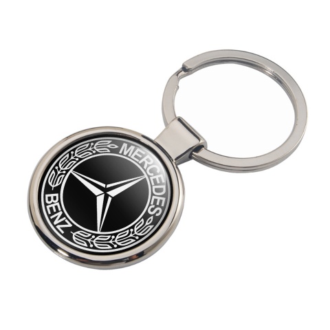 Mercedes Benz Metal Key Ring Black White Laurel Circle Classic Emblem