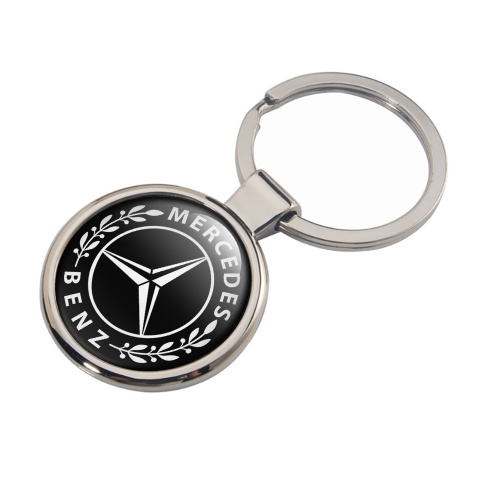 Mercedes Benz Key Fob Holder Black White Circle Laurel Classic Emblem Design 