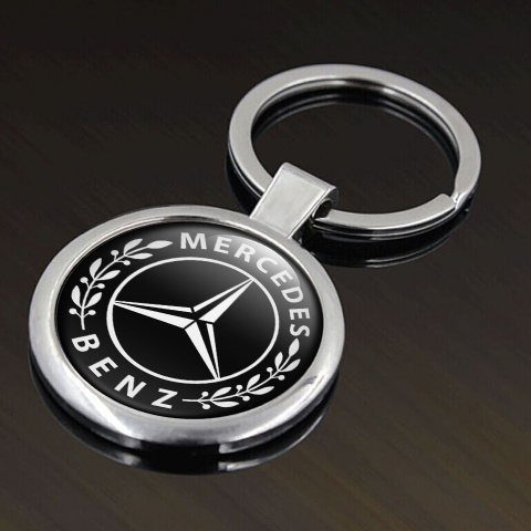 Mercedes Benz Key Fob Holder Black White Circle Laurel Classic Emblem Design 