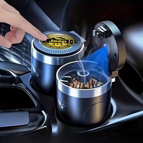 Jeep Car Ashtray for Cigarette Black Yellow Logo Print 