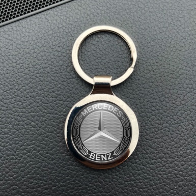 Mercedes Benz Metal Key Ring Black Silver Laurel Mesh Design