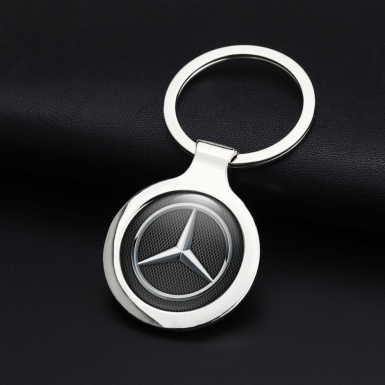 Mercedes Benz Metal Key Ring Dark Carbon Chrome Circle Logo Design