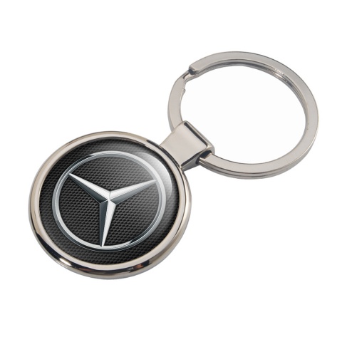 Mercedes Benz Metal Key Ring Dark Carbon Chrome Circle Logo Design