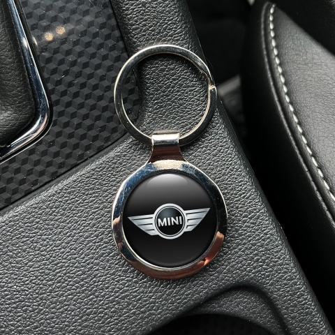 Mini Cooper Keychain Metal Black Metallic Silver Tint Logo Edition