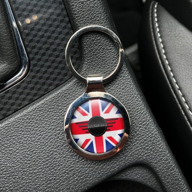 Mini Cooper Key Chain Metal United Kingdom Flag Black Classic Logo