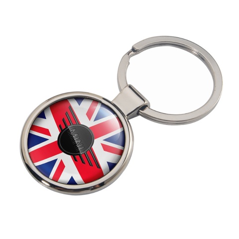 Mini Cooper Key Chain Metal United Kingdom Flag Black Classic Logo