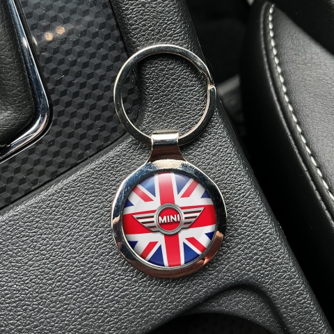 Mini Cooper Key Fob Metal United Kingdom Flag Metallic Classic Logo