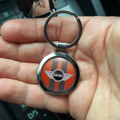 Mini Cooper Keychain Metal Orange Black Sport Silver Tint Design