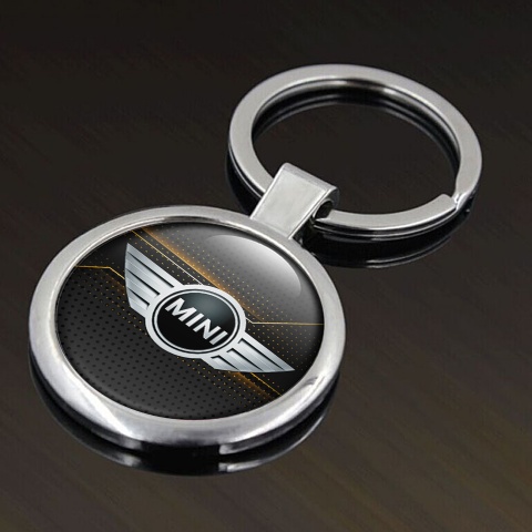 Mini Cooper Key Fob Metal Black Orange Futuristic Lines Silver Tint Design
