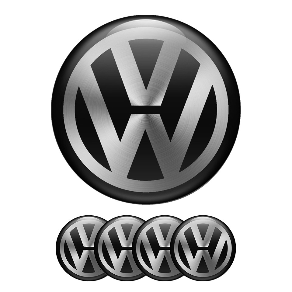 VW Volkswagen Center Hub Dome Stickers Black Circle, Wheel Emblems, Stickers