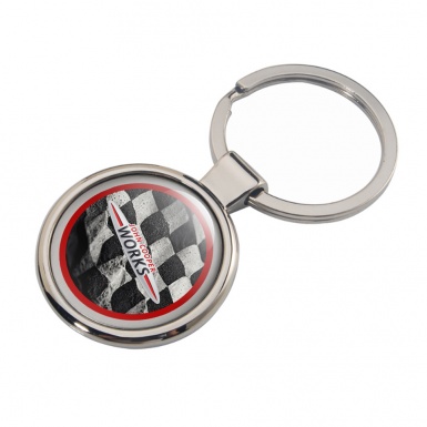 Mini Cooper Key Holder Metal Light Grey Red Ring Racing Flag Edition