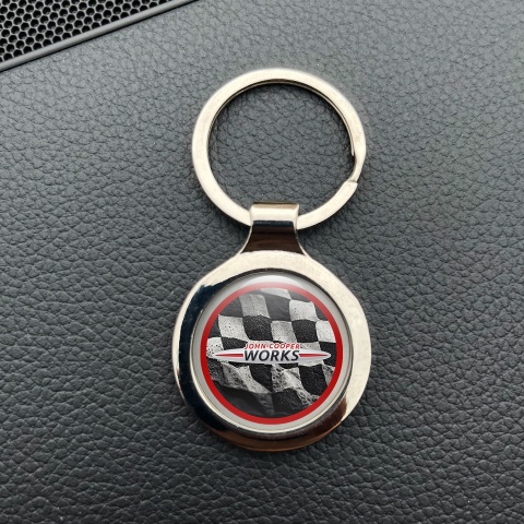 Mini Cooper Key Holder Metal Light Grey Red Ring Racing Flag Edition